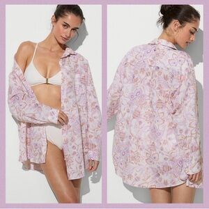 Victorias Secret Cream and Lavender Floral Boyfriend Fit Shirt